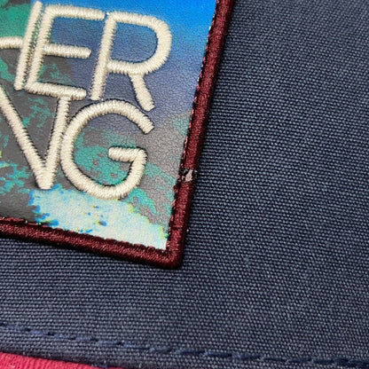 Higher Living Patch Trucker Hat Baseball Cap Prana 6 Panel Mesh Snapback Blue