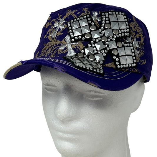 Rhinestone Cross Military Cadet Hat Baseball Cap Leader LOGA Kepi Army Purple