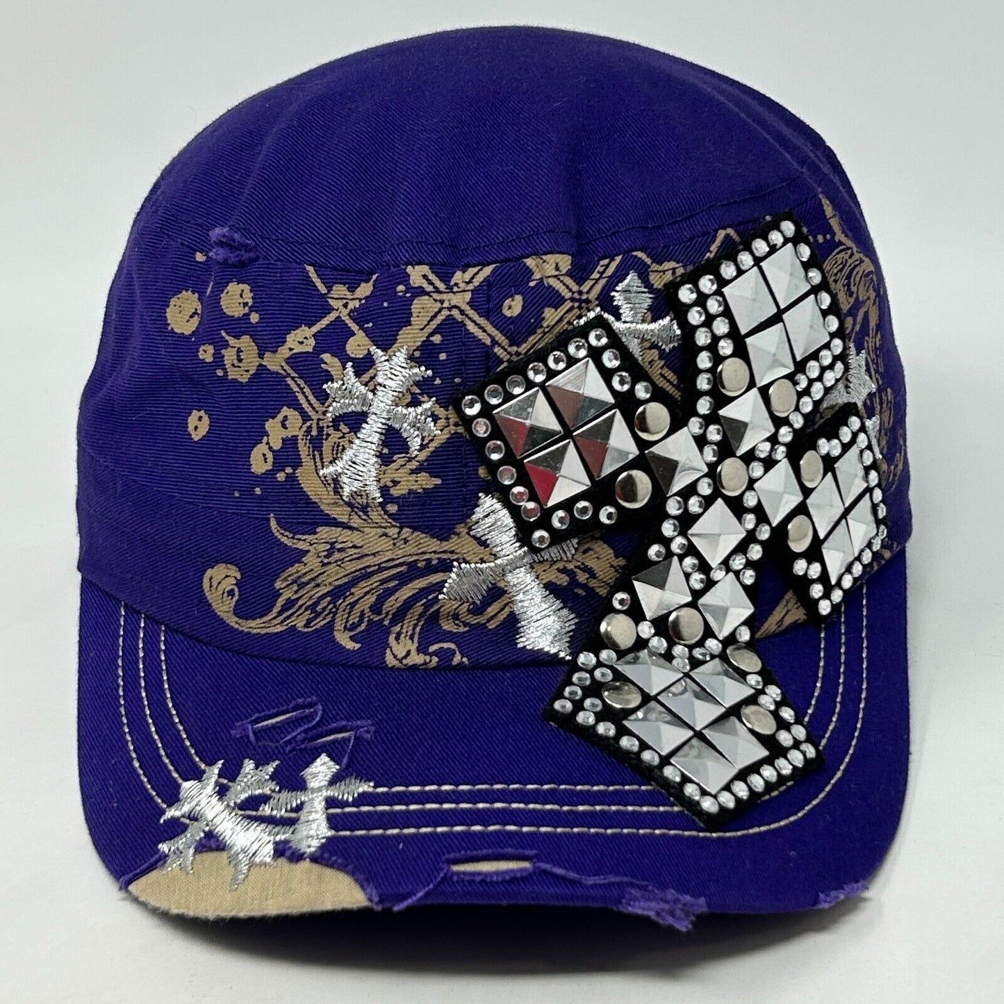 Rhinestone Cross Military Cadet Hat Baseball Cap Leader LOGA Kepi Army Purple