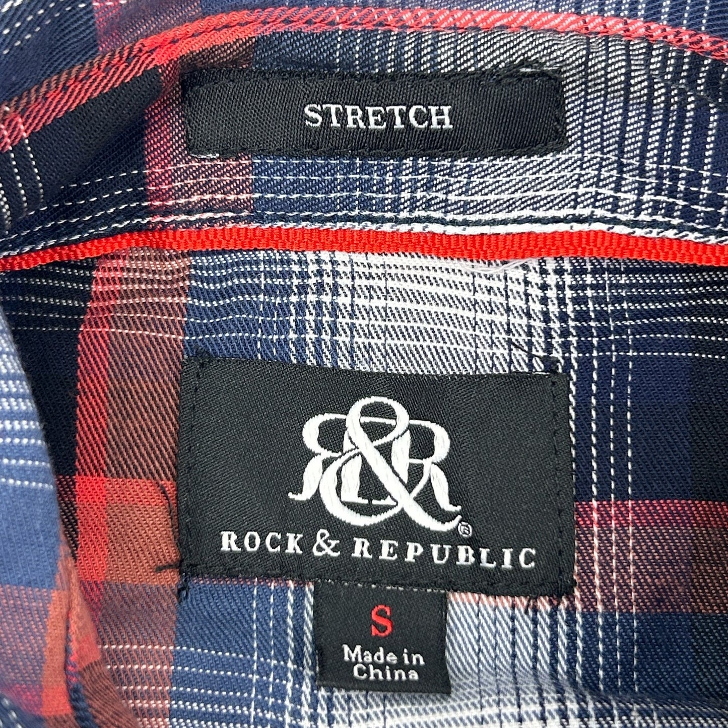 Rock & Republic Button Front Shirt Roll Tab Long Sleeve Plaid Red Mens S Small