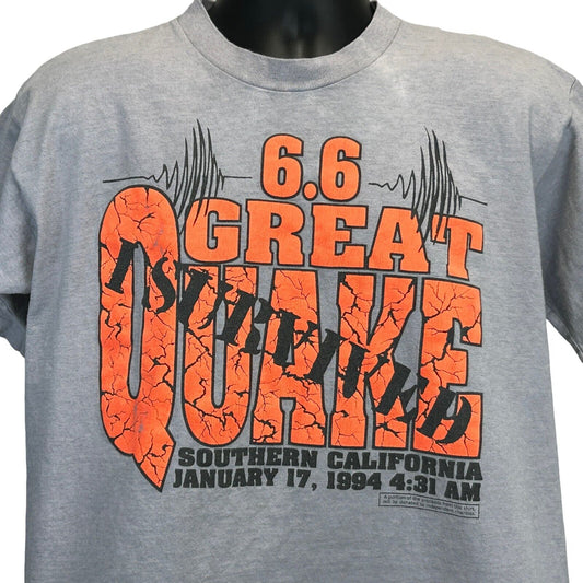 Survived 1994 California Great Earthquake Vintage 90s T Shirt Gray Tee Large
