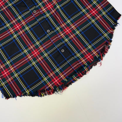 Elwood Plaid Button Up Shirt S Small Tartan Raw Hem Track Stripe Long Sleeve