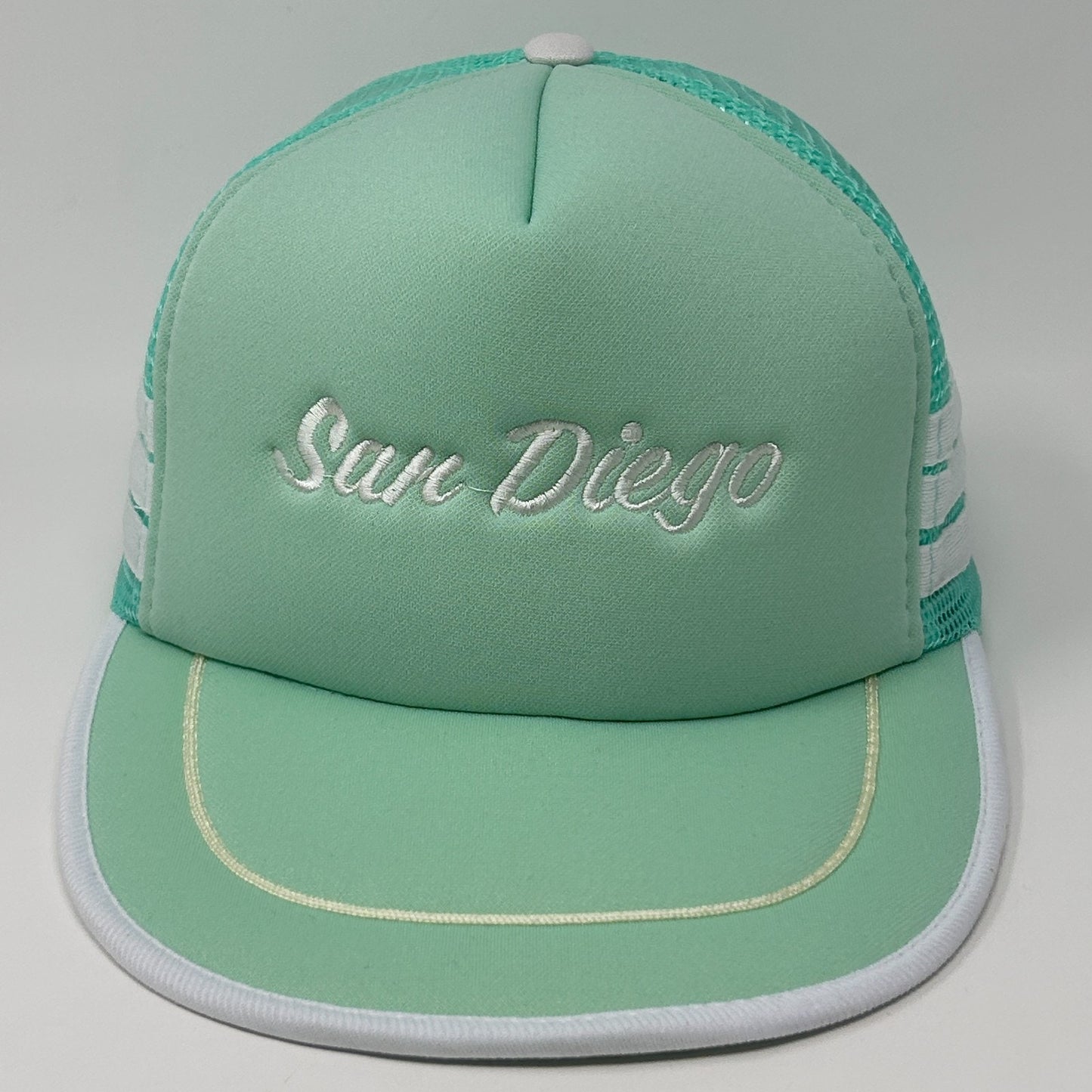 Vintage San Diego 3 Stripe Trucker Hat Cap Green 80s California Mesh Snapback