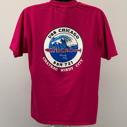 Vintage 90s USS Chicago SSN 721 T Shirt Submarine USN US Navy Pink XL X-Large