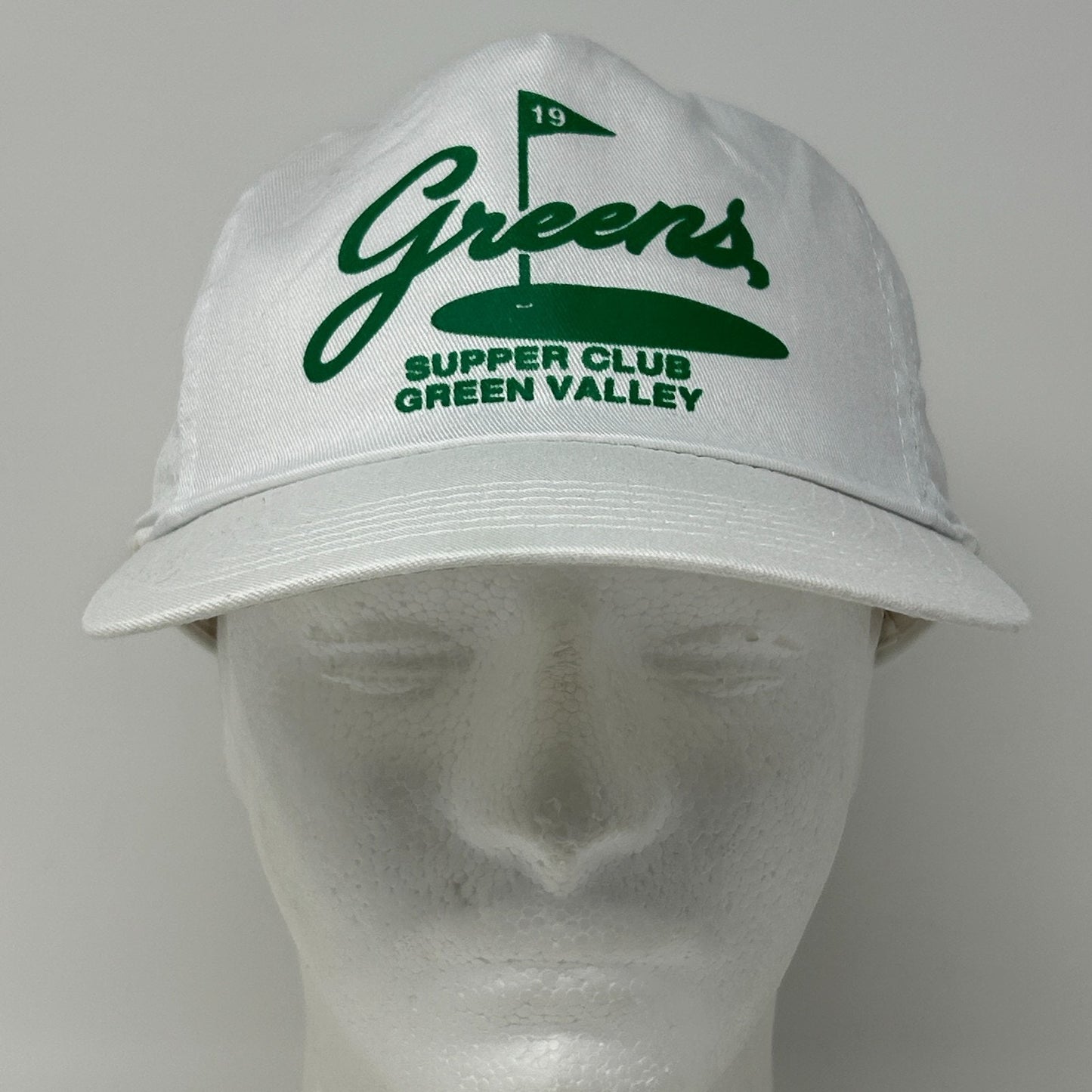 Vintage 90s Greens Supper Club Green Valley Hat Baseball Cap Golf Snapback White