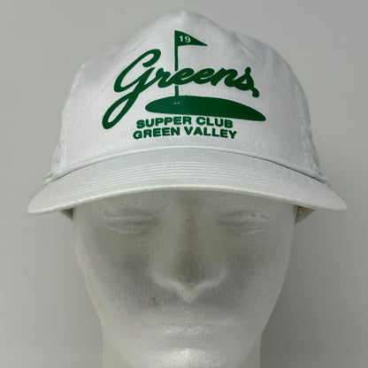 Vintage 90s Greens Supper Club Green Valley Hat Baseball Cap Golf Snapback White