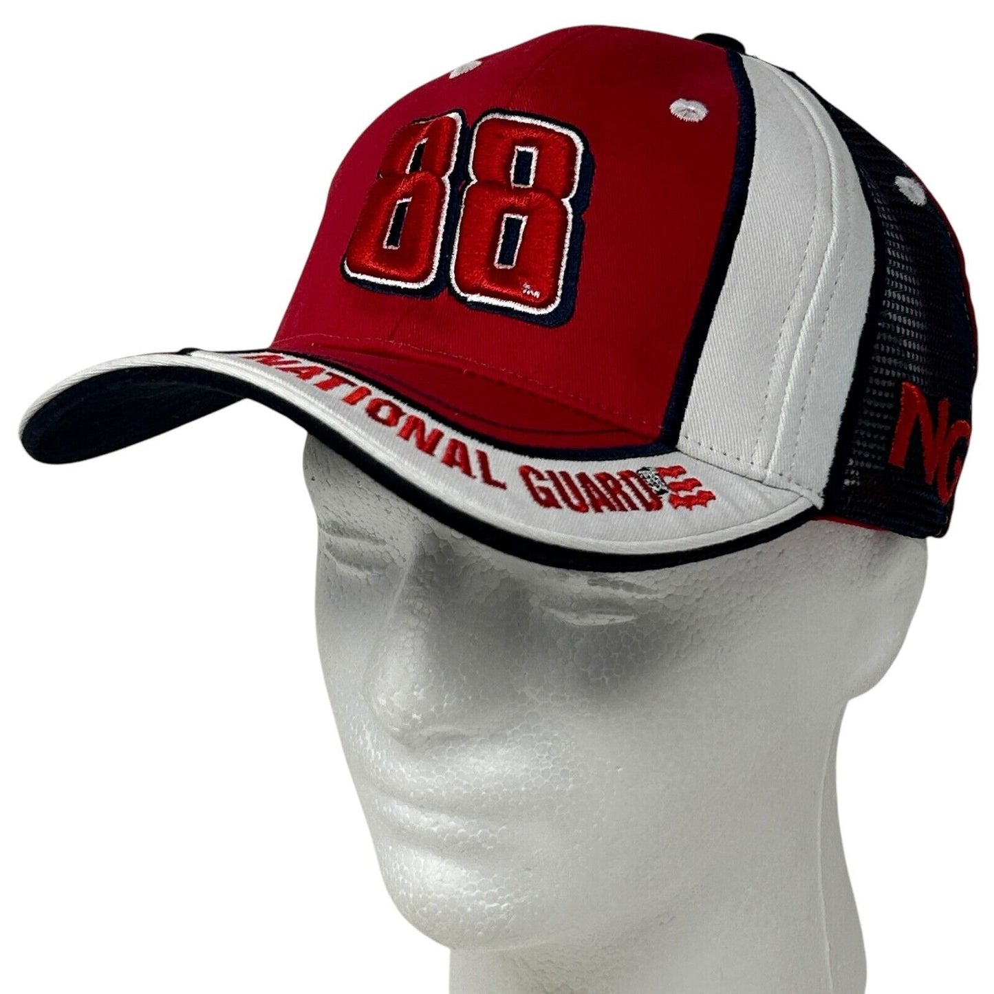 Red National Guard Snapback Hat with Dale Earnhardt Jr NASCAR Logo and 88 on Front View