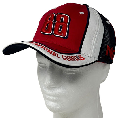 Red National Guard Snapback Hat with Dale Earnhardt Jr NASCAR Logo and 88 on Front View