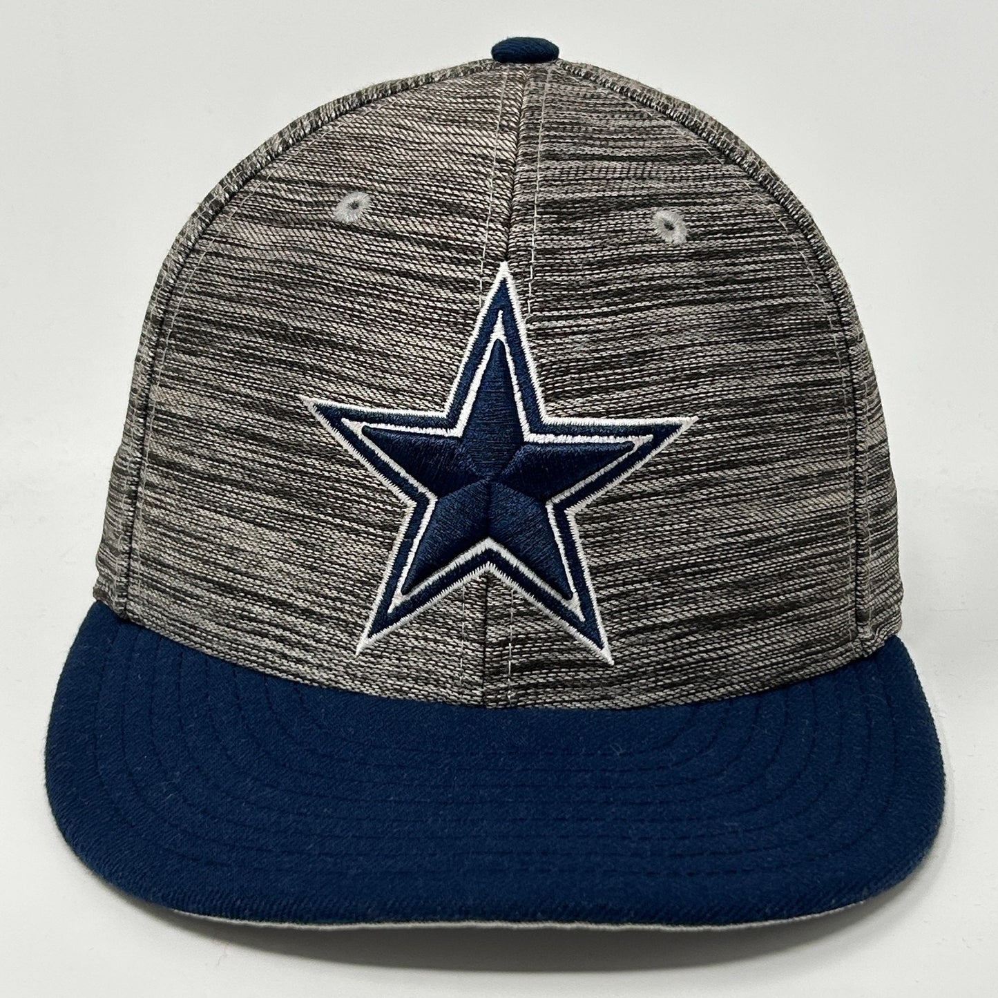 Dallas Cowboys Hat in gray and navy with embroidered star logo on the front, showing a detailed front view