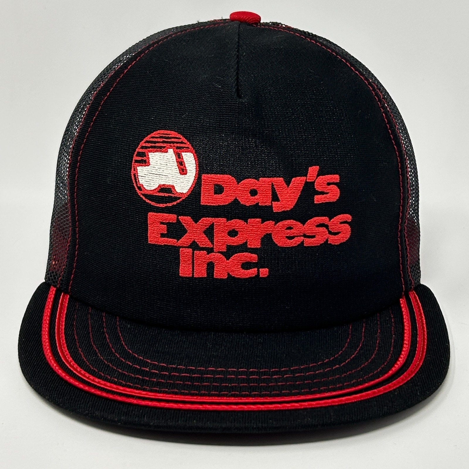 Black Vintage Hat with red logo of Day's Express Inc. and mesh back for airflow