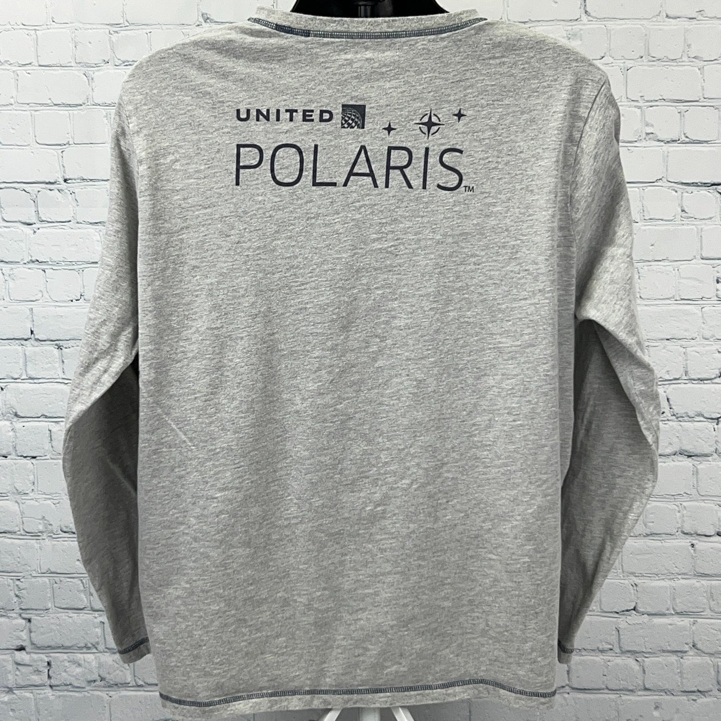 United Polaris V Neck T Shirt Gray Aviation Airplane Long Sleeve XL X-Large