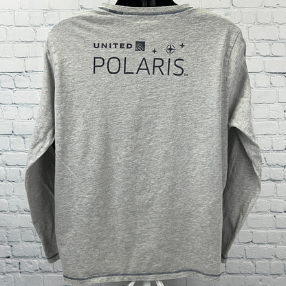 United Polaris V Neck T Shirt Gray Aviation Airplane Long Sleeve XL X-Large