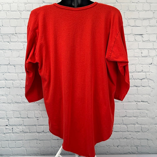 Vintage 90s Russell Athletic Henley T Shirt Red 3/4 Sleeve USA Made XL X-Large
