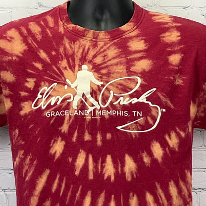 Elvis Presley Graceland Memphis TN Tie Dye Graphic T Shirt Red M Medium Tee
