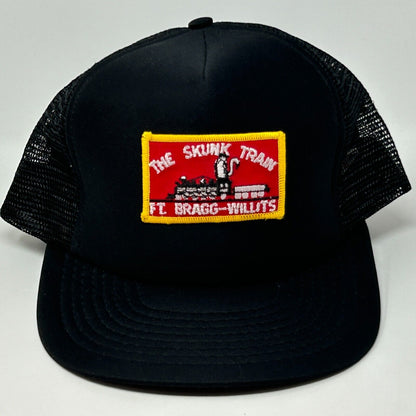 The Skunk Train Vintage 90s Trucker Hat Fort Bragg Willits Black Baseball Cap