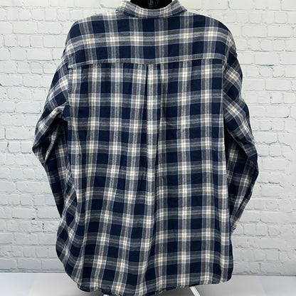 Foundry Flannel Button Front Shirt 3XLT XXXL Tall Blue Plaid Western Cowboy