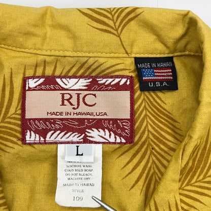 Vintage 90s Martini Cosmo Cocktails Hawaiian Button Front Shirt Yellow L Large