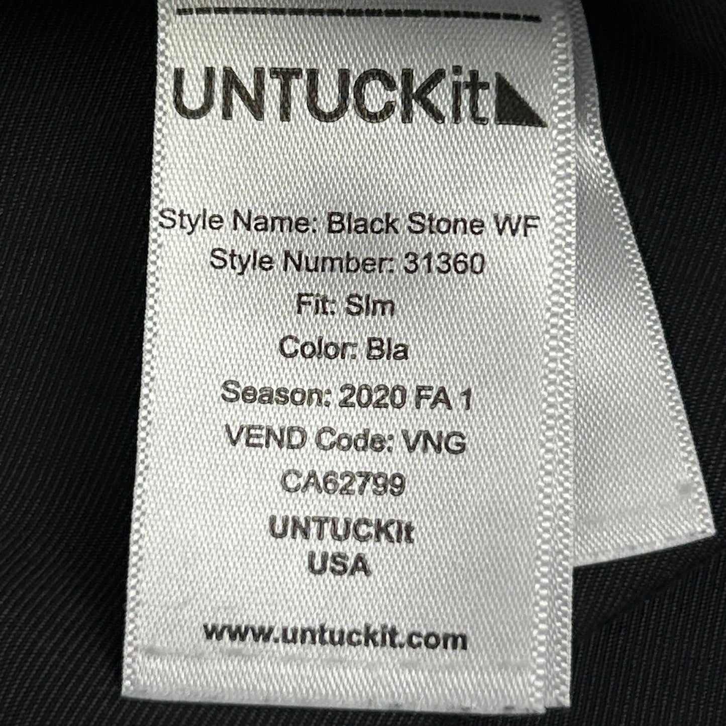 UNTUCKit Black Stone WF Slim Fit Button Front Shirt Solid Long Sleeve L Large