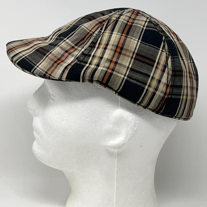 Vintage Crown Co Plaid Flat Cap Hat Ivy Newsboy Cabbie Driving Scally Beige S-M