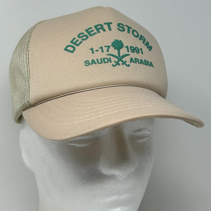 Vintage 90s Desert Storm Saudi Arabia Trucker Hat Baseball Cap Snapback Beige