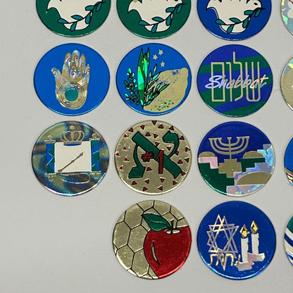 Lot of 28 Vintage Jewish Israel Theme Pogs Milk Caps Shabbat Passover Judaism