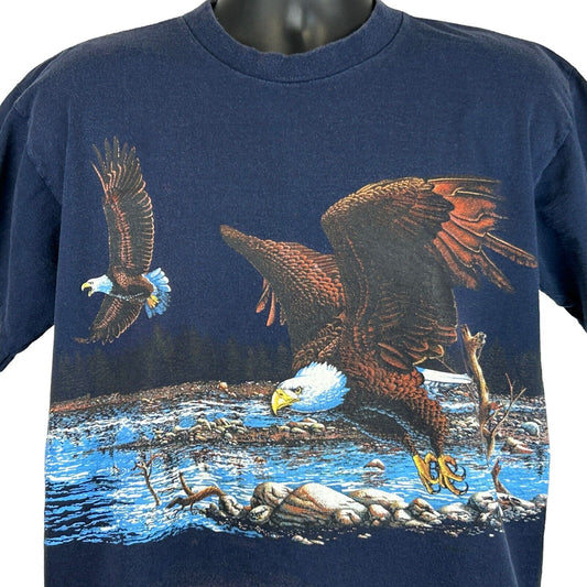 Bald Eagle Vintage 90s T Shirt Large Nature Double Sided Made In USA Mens Blue