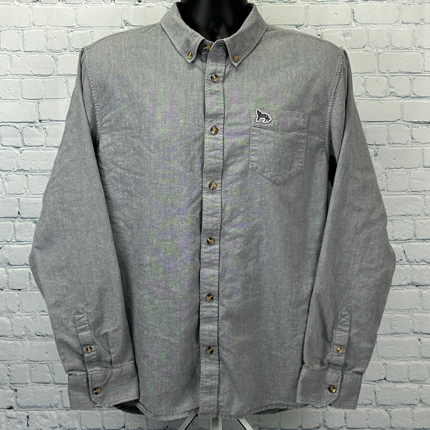 Vans x Chima Ferguson Button Front Shirt Gray Wolf Logo Skater Skating L Large - Neon Vintage