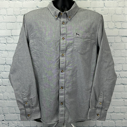 Vans x Chima Ferguson Button Front Shirt Gray Wolf Logo Skater Skating L Large - Neon Vintage