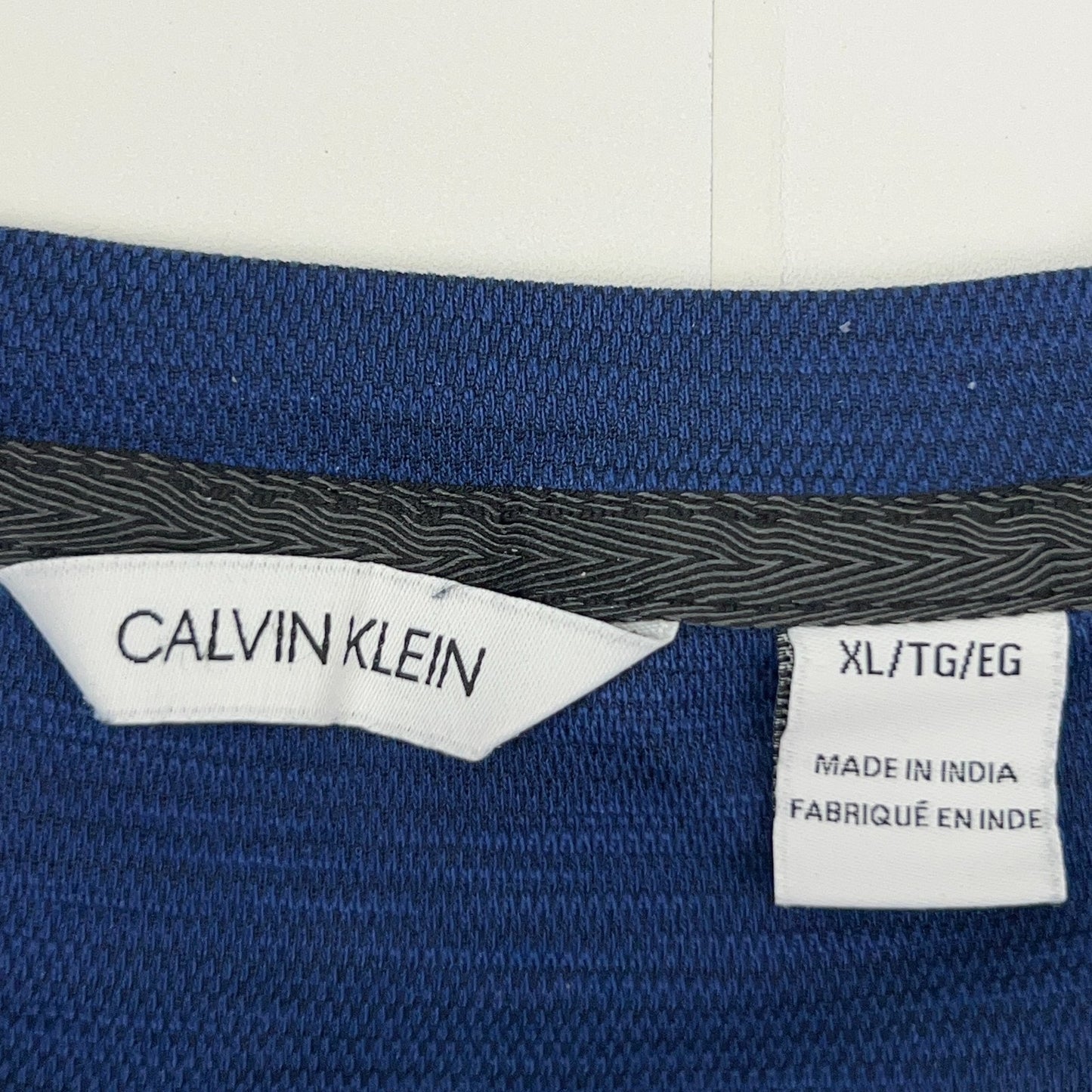 Calvin Klein T Shirt XL X-Large Blue Striped Spell Out Logo Long Sleeve Tee