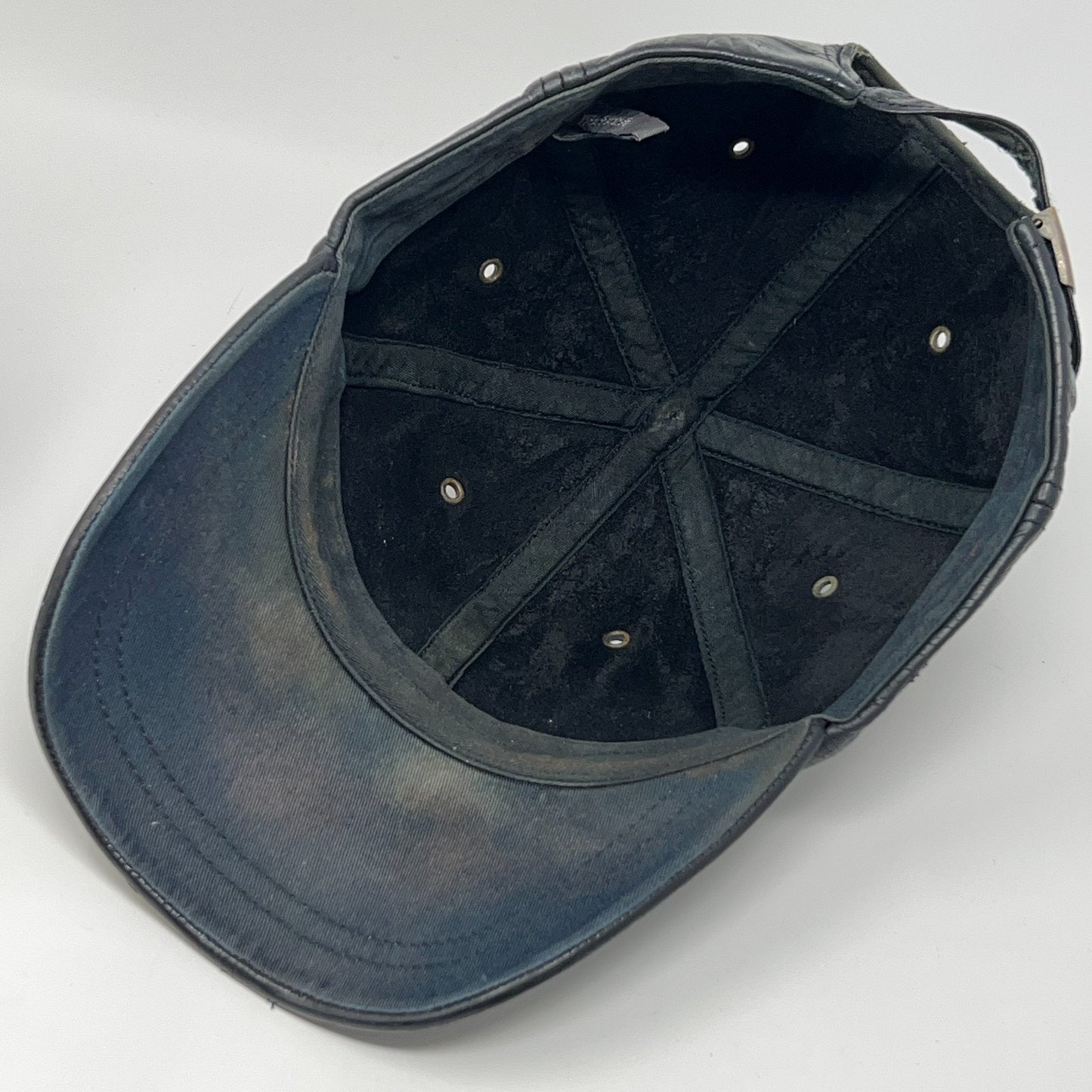 Vintage 90s Wilsons Leather Hat Baseball Cap 6 Panel Strapback Black