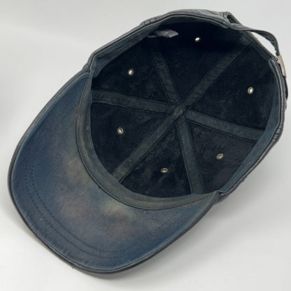 Vintage 90s Wilsons Leather Hat Baseball Cap 6 Panel Strapback Black