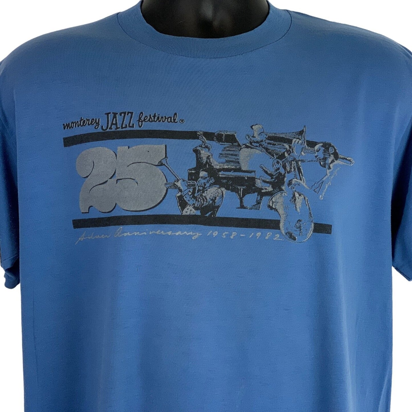 Camiseta vintage del Festival de Jazz de Monterey para hombre, talla grande, azul, años 80, fabricada en EE. UU.