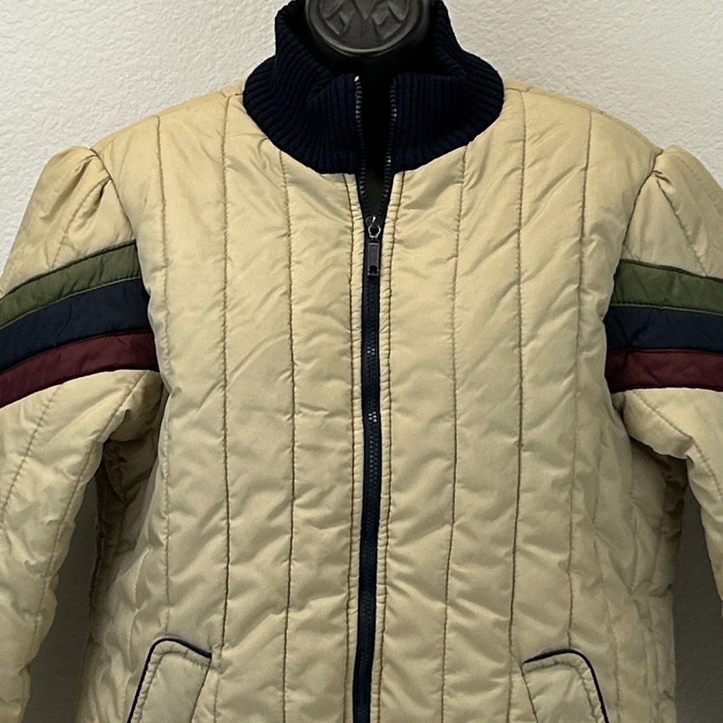 Vintage 80s Snow Weather Puffer Ski Jacket Skier Skiing Beige Womens 20 1/2
