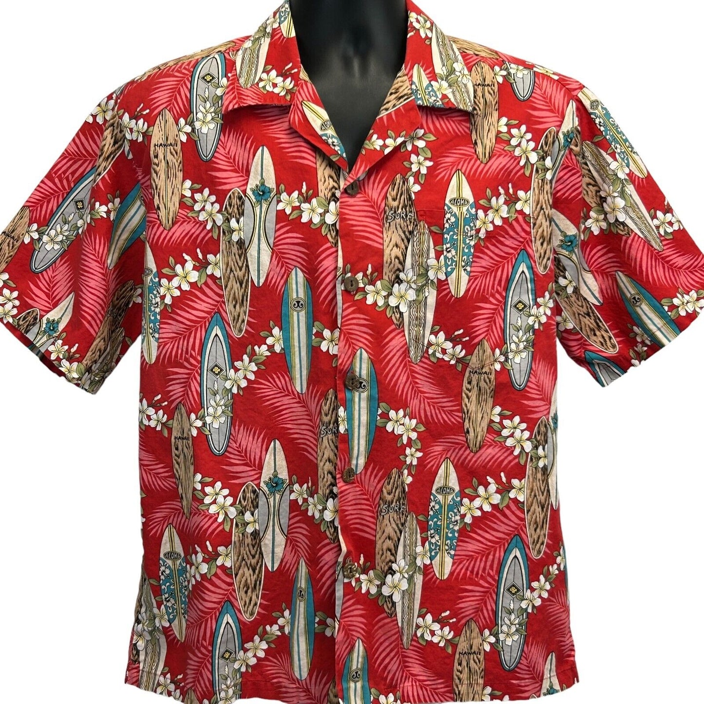 Howie Surfboards Vintage 90s Hawaiian Camp Shirt Medium Surfer Surfing Mens Red