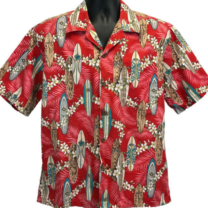 Howie Surfboards Vintage 90s Hawaiian Camp Shirt Medium Surfer Surfing Mens Red