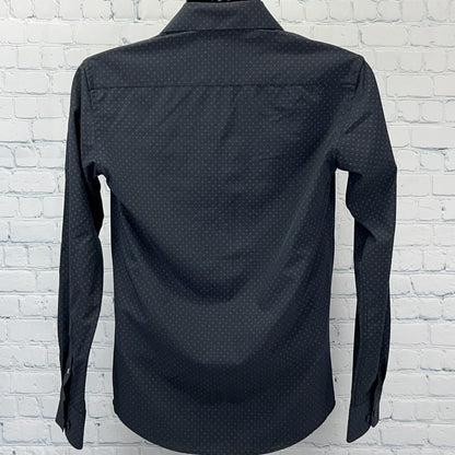 Lucky Brand Slim Fit 4 Way Stretch Button Front Shirt Black Long Sleeve S Small