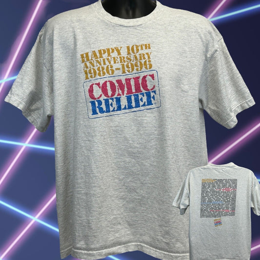 Camiseta vintage Comic Relief 1996 para hombre, talla extragrande, Robin Williams, Billy Crystal, gris