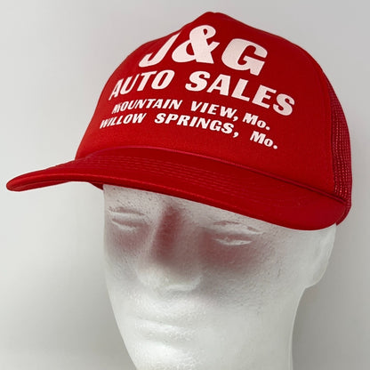 Vintage 80s J&G Auto Sales Trucker Hat Baseball Cap Missouri Cars Snapback Red