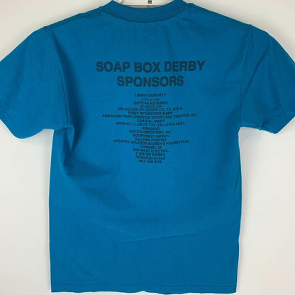 Camiseta vintage Soap Box Derby, talla pequeña, Houston, Texas, años 90, fabricada en EE. UU., para hombre, azul