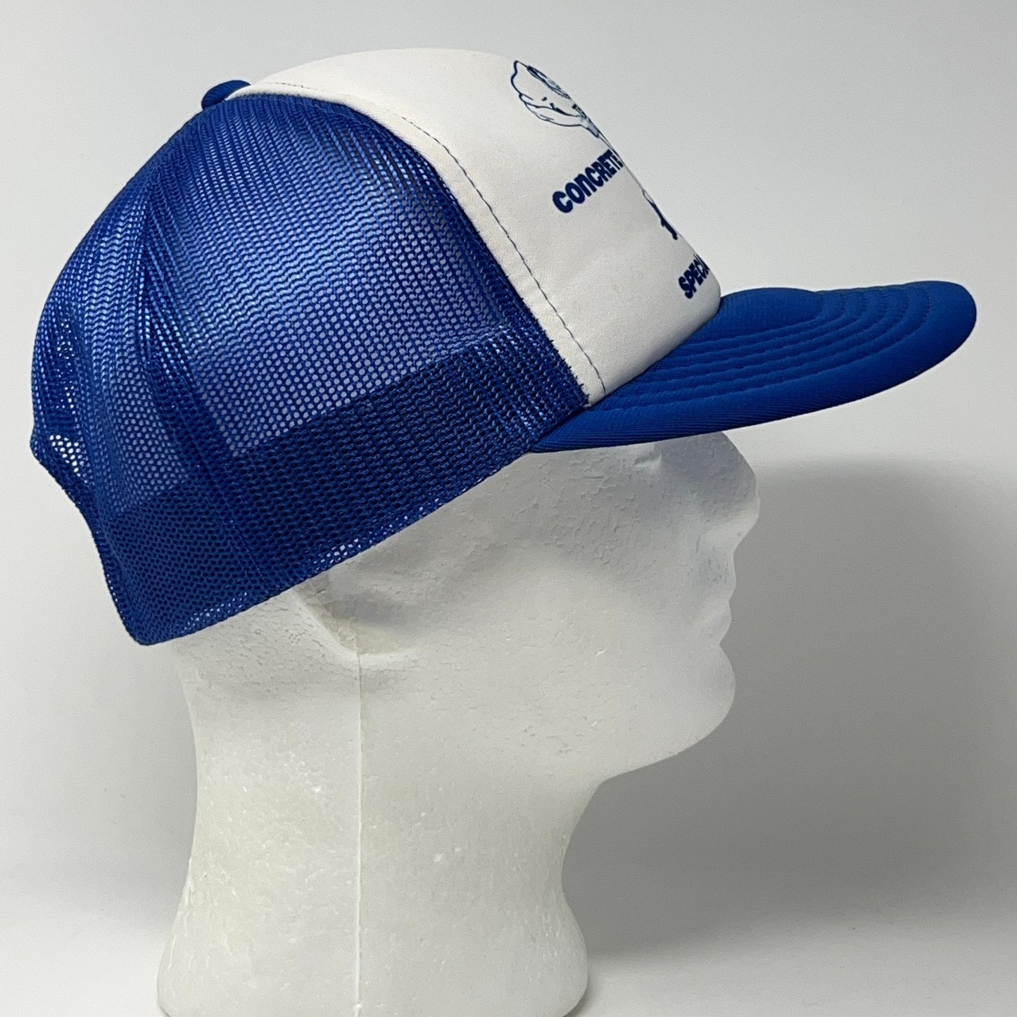 Vintage 80s Concrete Breaking Trucker Hat Baseball Cap Mesh Snapback Blue