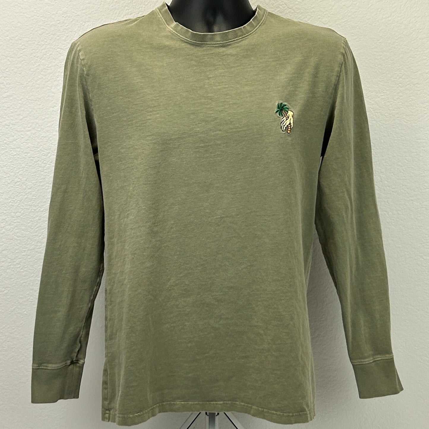 T-Bar x Cotton On T Shirt Mens S Small Green Hand Palm Tree Long Sleeve Tee