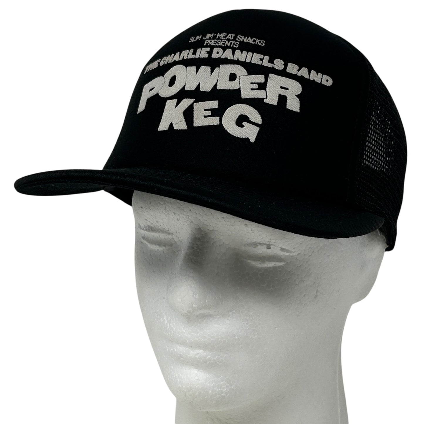 Vintage 80s Charlie Daniels Band Trucker Hat Cap Powder Keg Mesh Snapback Black