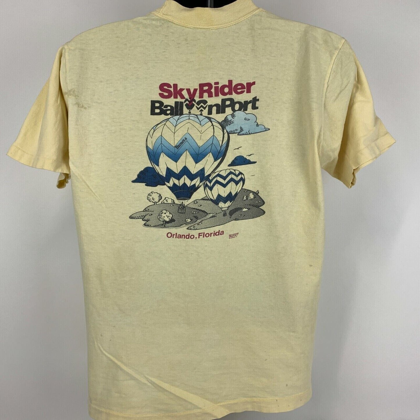 Sky Rider Hot Air Balloon Port Vintage 70s T Shirt Large Orlando Tee Mens Yellow