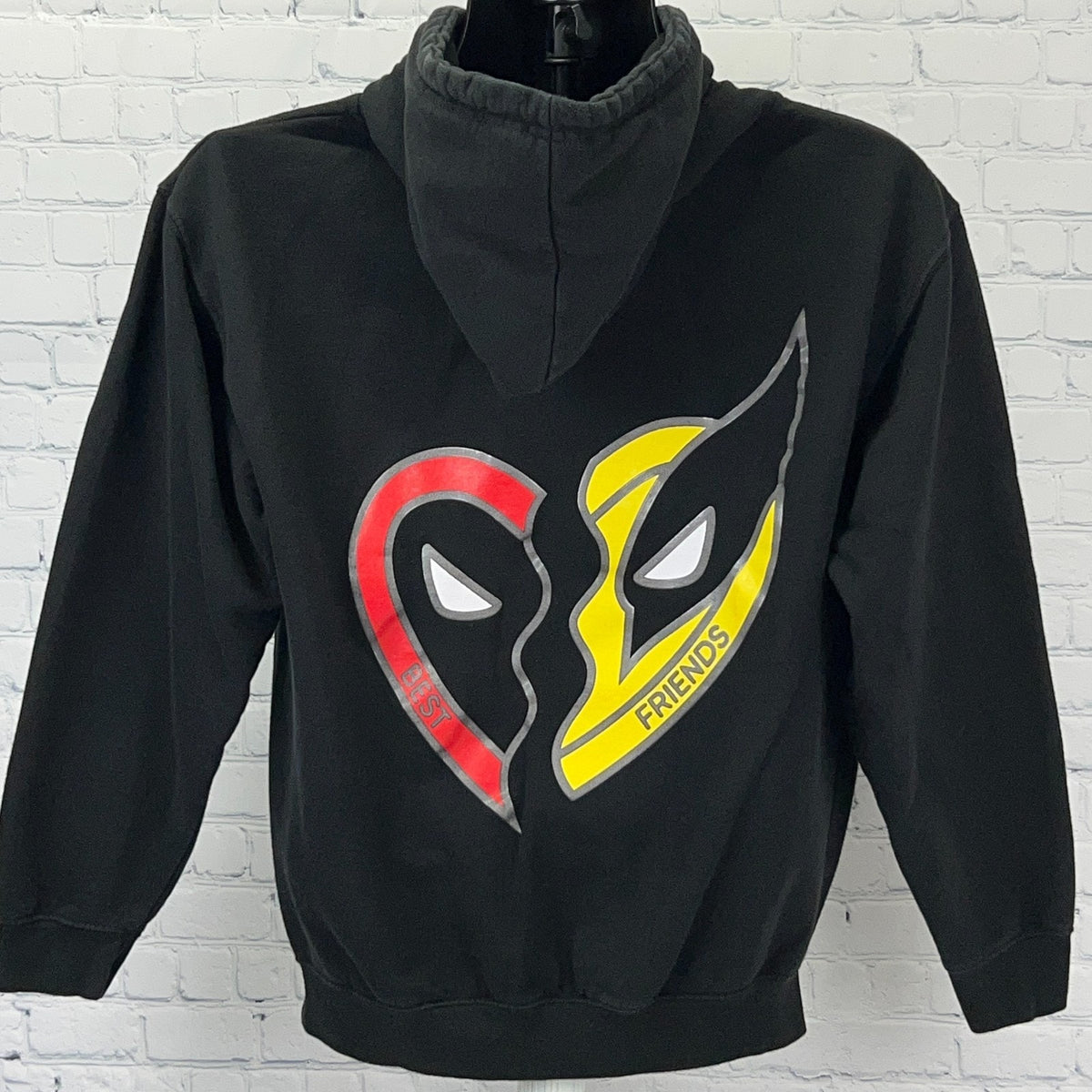Marvel Deadpool Wolverine Black Hoodie with Heart Design for Fans of the Characters