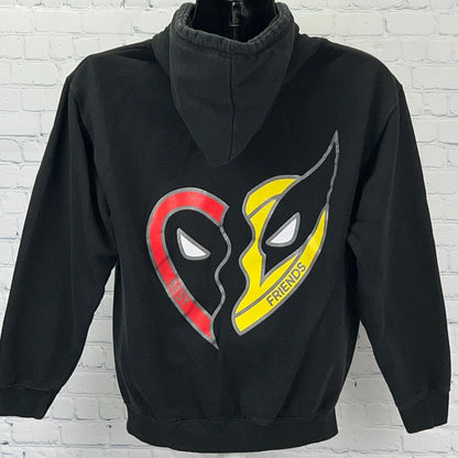 Marvel Deadpool Wolverine Black Hoodie with Heart Design for Fans of the Characters