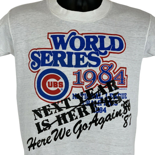Chicago Cubs World Series Vintage 80s T Shirt Small MLB Baseball USA Mens White