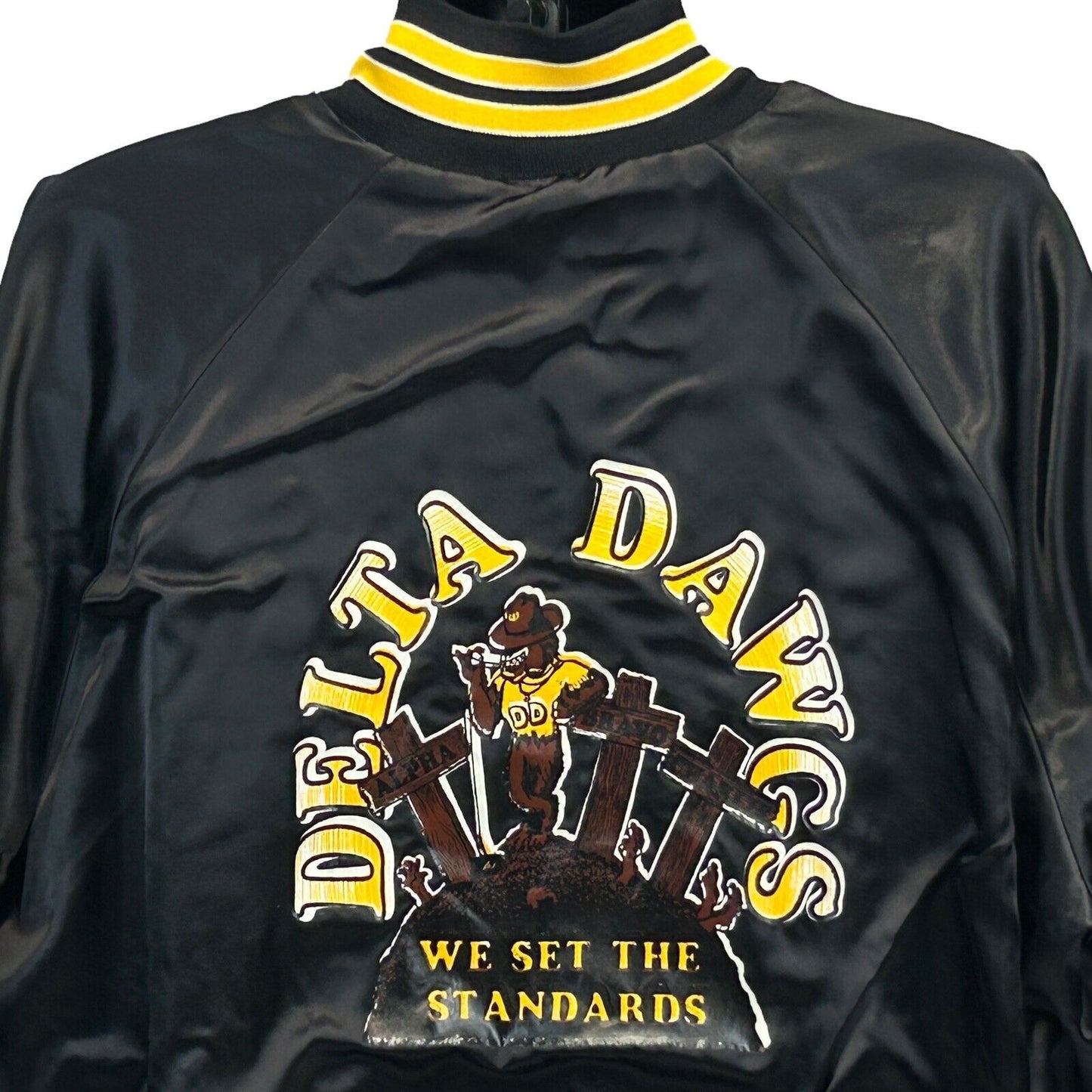 Black Hartwell Delta Dawgs Company Jacket featuring yellow and white logo on front with unique details