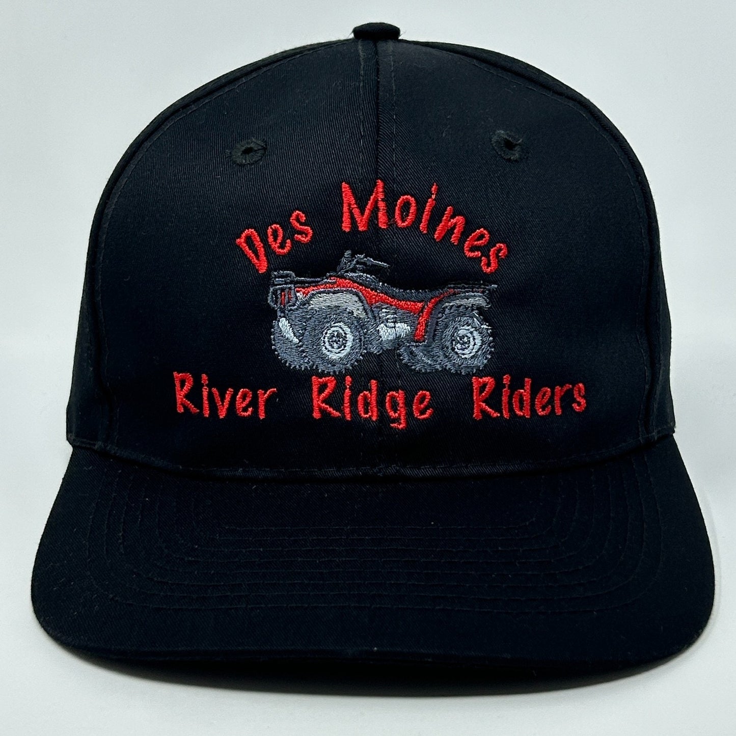 Black Vintage Hat featuring embroidered Des Moines River Ridge Riders logo with ATV design