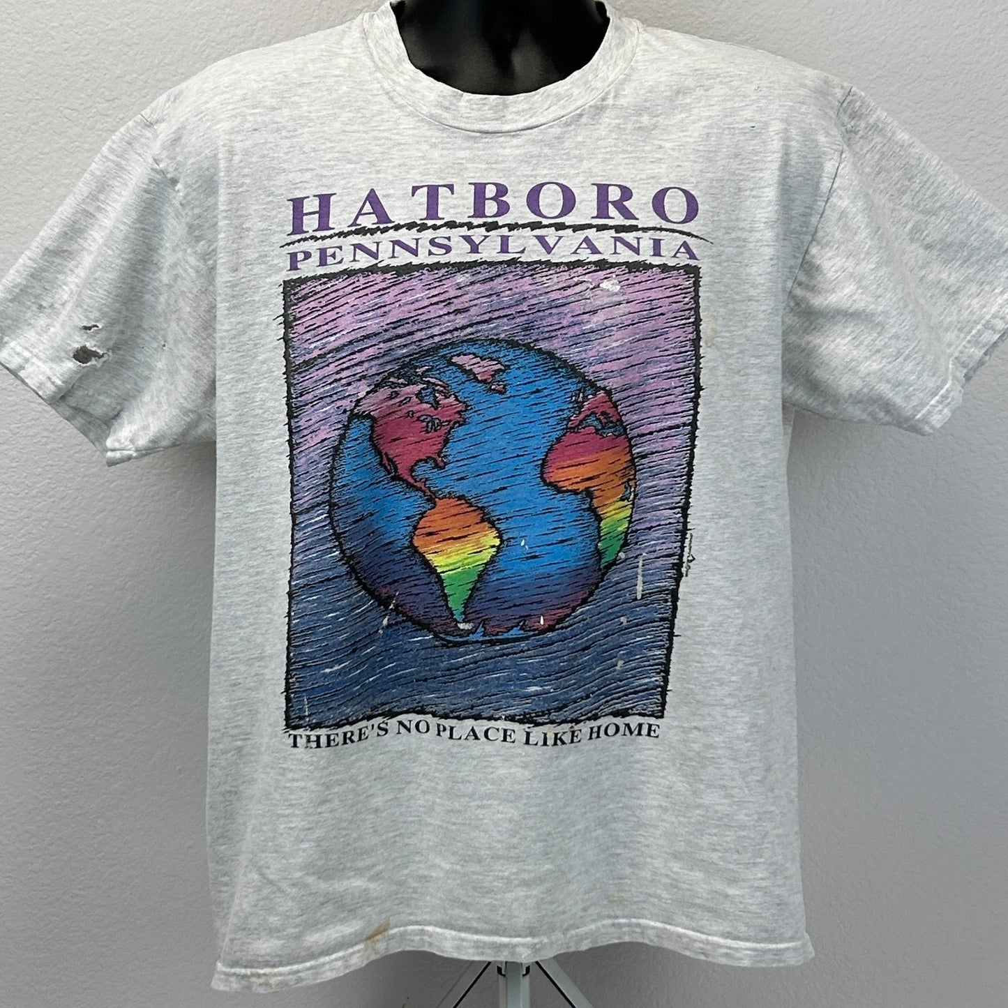 Vintage Hatboro Pennsylvania T Shirt Mens L Large Gray 90s No Place Like Home