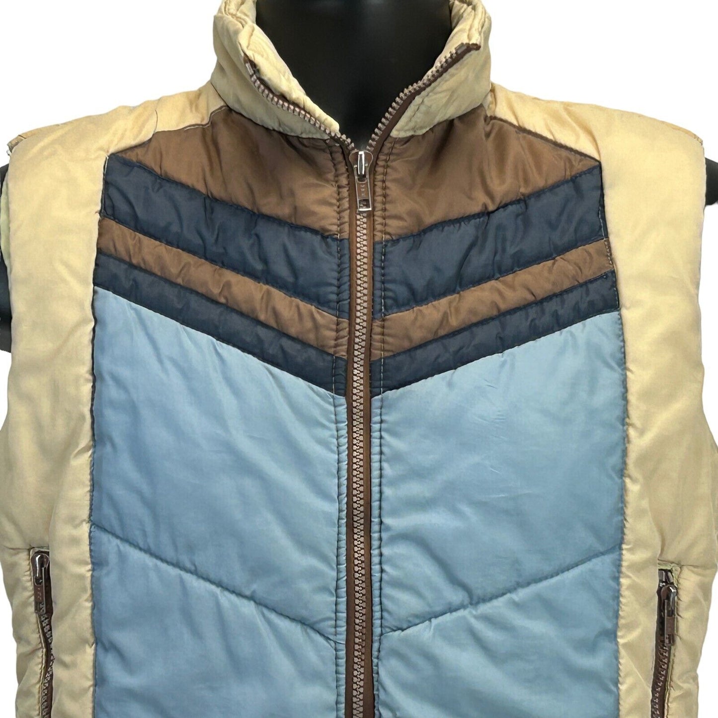 Pacific Trail Vintage 70s 80s Youth Puffer Vest Beige Blue Kids Boys Size 20